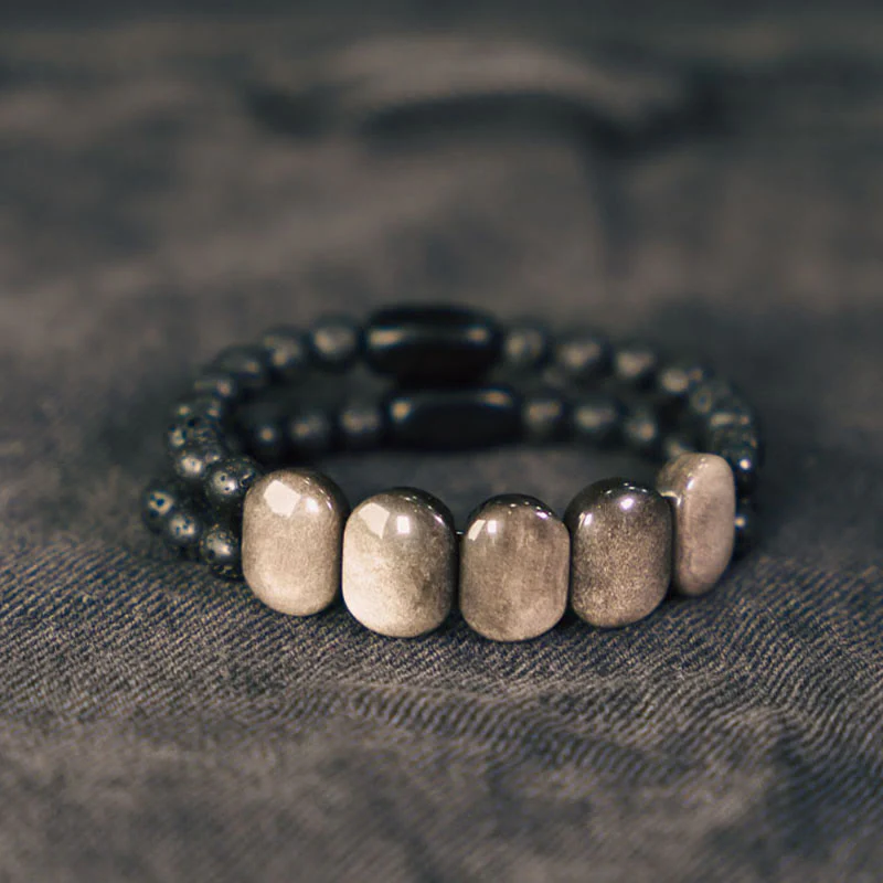 Silver Sheen Obsidian Lava Rock Communication Bracelet 16cm - Image 2