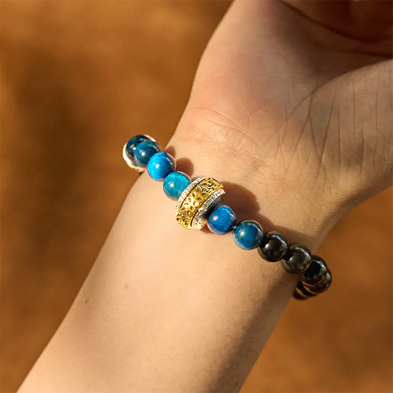 8mm Silver Sheen Obsidian Om Mani Padme Hum Protection Bracelet - Image 5