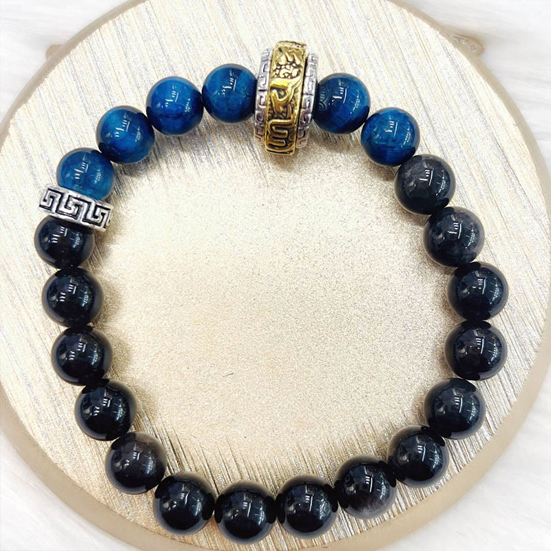 8mm Silver Sheen Obsidian Om Mani Padme Hum Protection Bracelet - Image 6