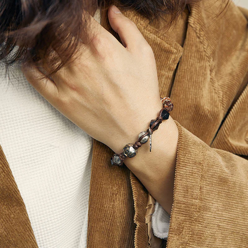 12.5mm Silver Sheen Obsidian Braided Bracelet for Grounding - Image 9