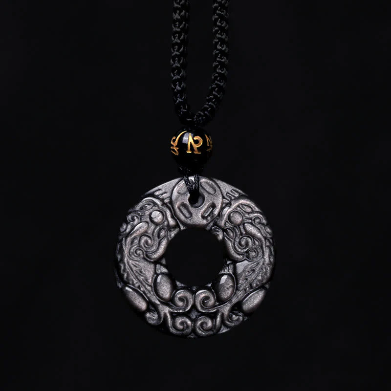Silver Sheen Obsidian Double PiXiu Protection Necklace Pendant - Image 7