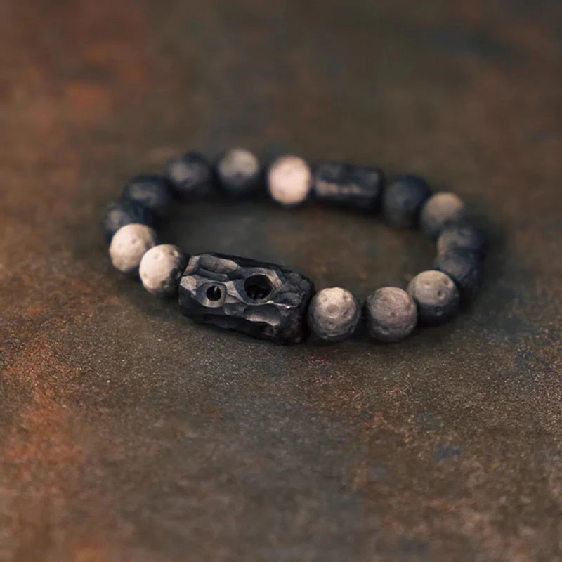10mm Silver Sheen Obsidian Ebony Wood Soothing Bracelet