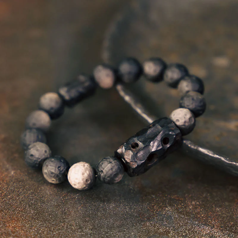 10mm Silver Sheen Obsidian Ebony Wood Soothing Bracelet - Image 2
