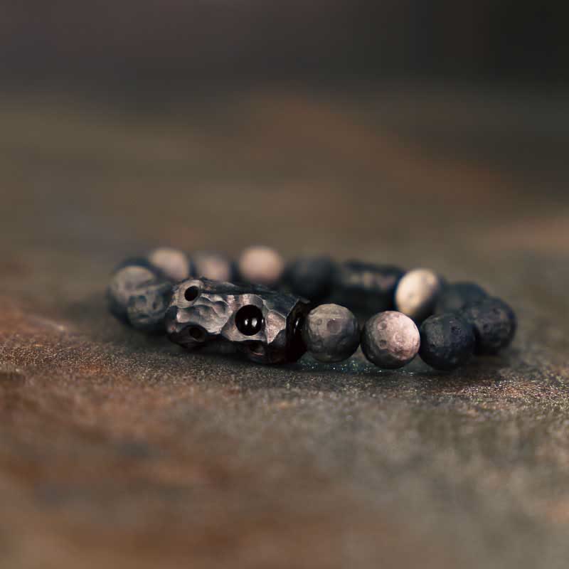 10mm Silver Sheen Obsidian Ebony Wood Soothing Bracelet - Image 3