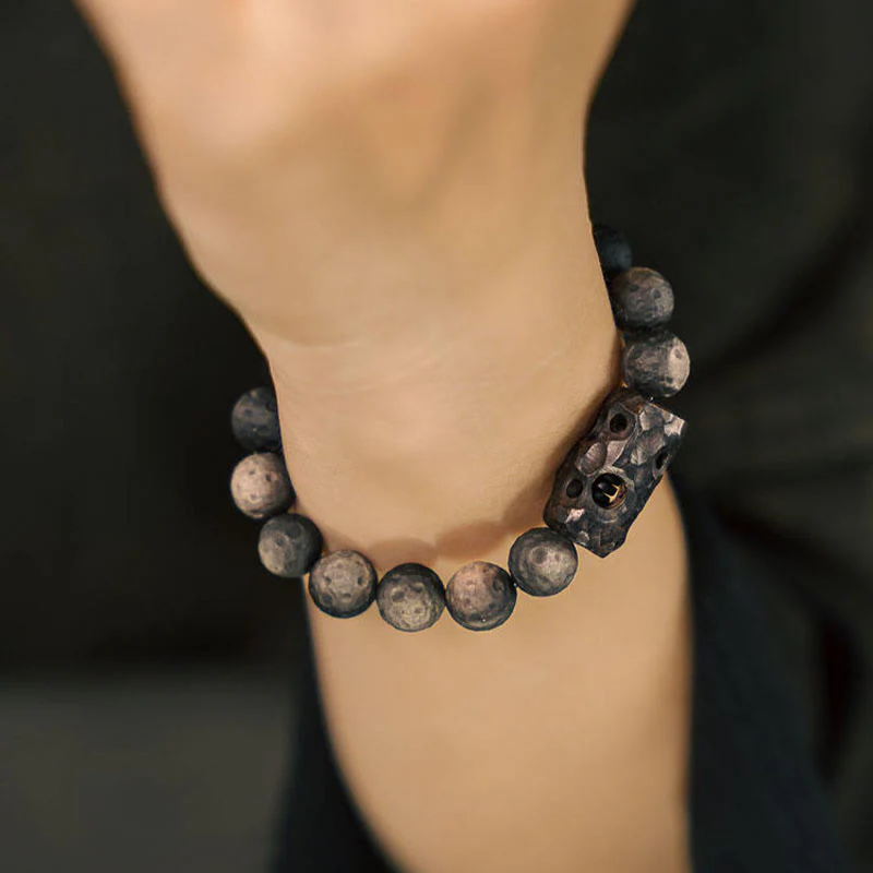 10mm Silver Sheen Obsidian Ebony Wood Soothing Bracelet - Image 4