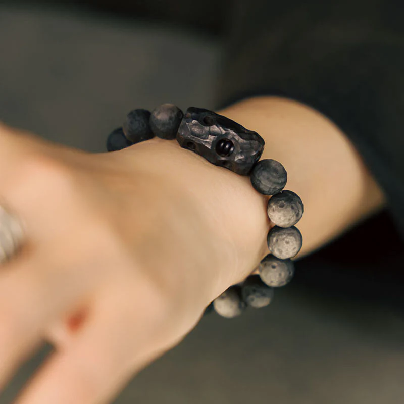 10mm Silver Sheen Obsidian Ebony Wood Soothing Bracelet - Image 5