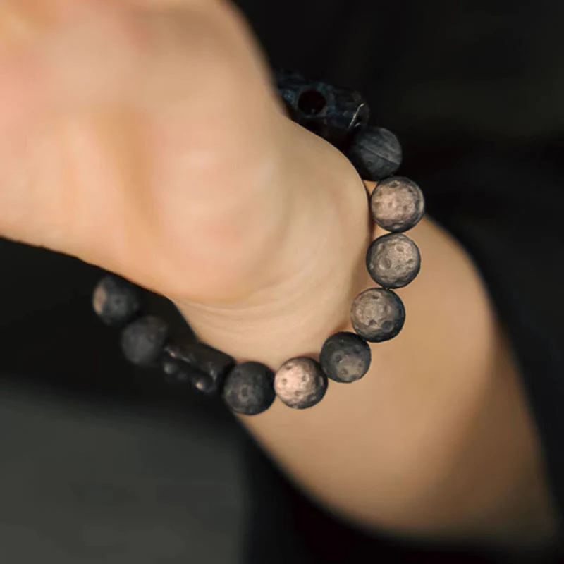 10mm Silver Sheen Obsidian Ebony Wood Soothing Bracelet - Image 6