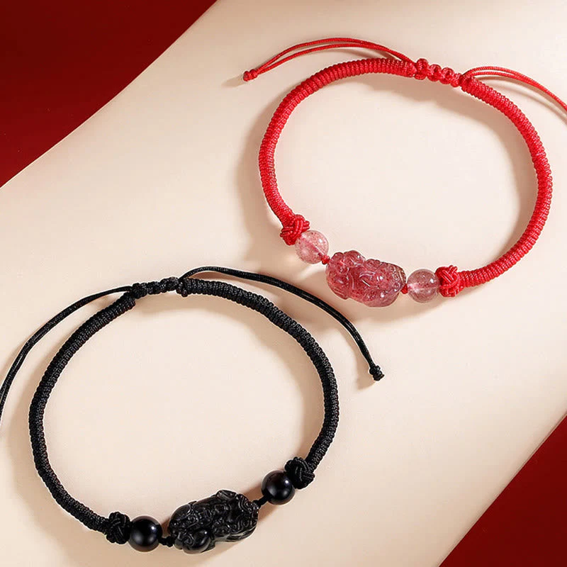 Unisex Silver Sheen Obsidian PiXiu Protection Bracelet 8mm Beads - Image 6