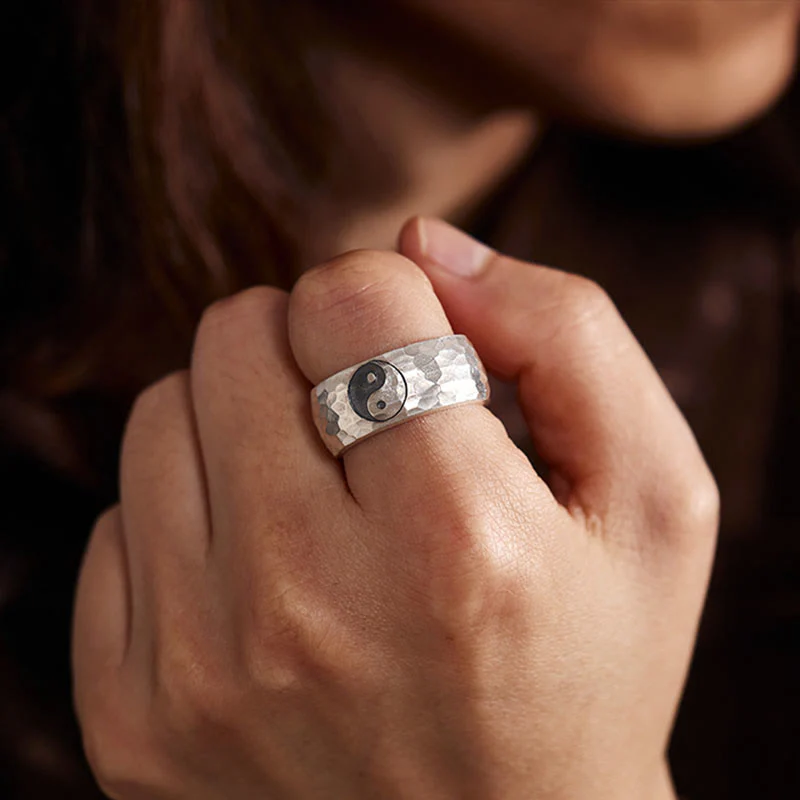 Adjustable 999 Silver Yin Yang Bagua Harmony Ring - Image 3