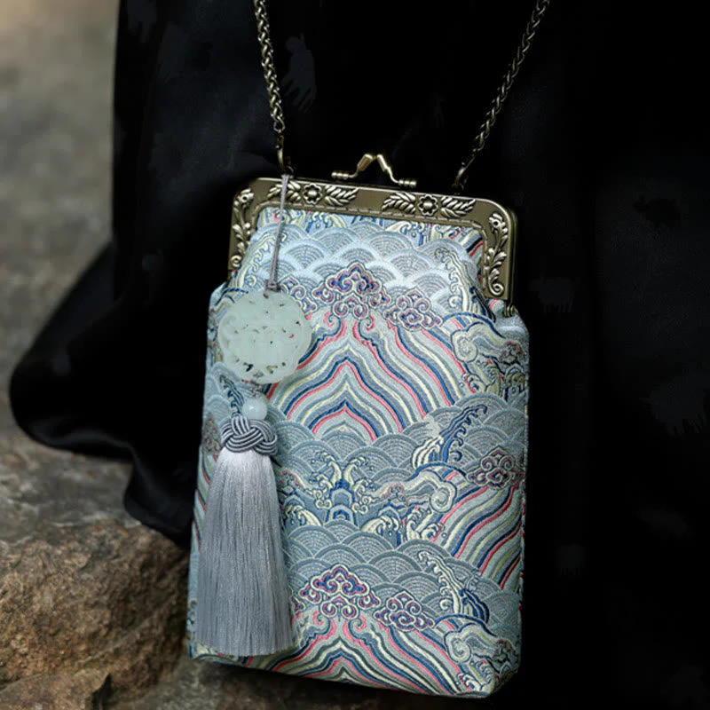 Small Blue Ocean Waves Crossbody Bag With Metal Chain - Image 10