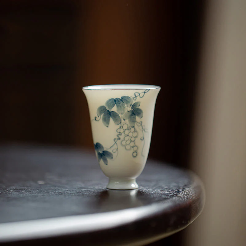 Small Hand Painted Grapes Ceramic Tea Cup 30ml - Image 2
