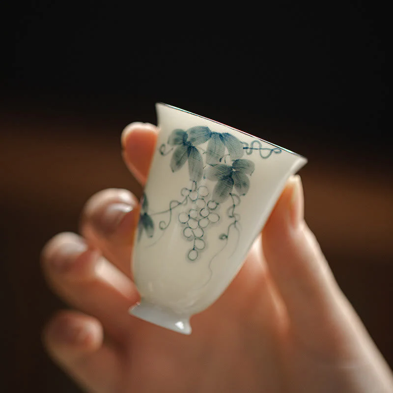 Small Hand Painted Grapes Ceramic Tea Cup 30ml - Image 3