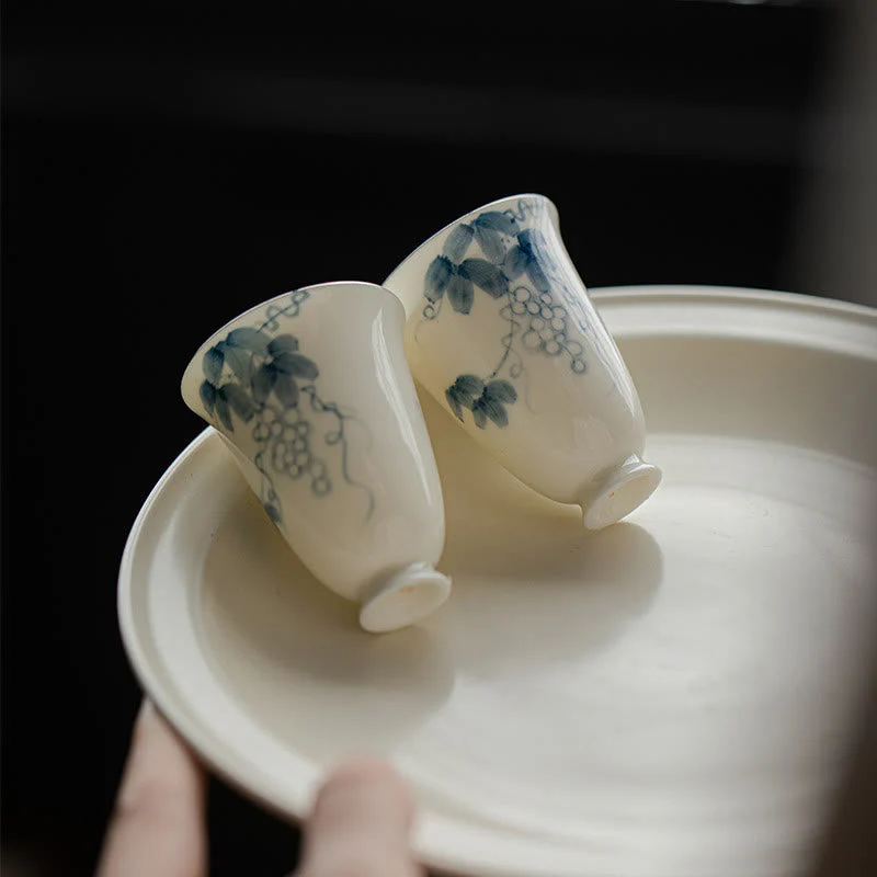 Small Hand Painted Grapes Ceramic Tea Cup 30ml - Image 4