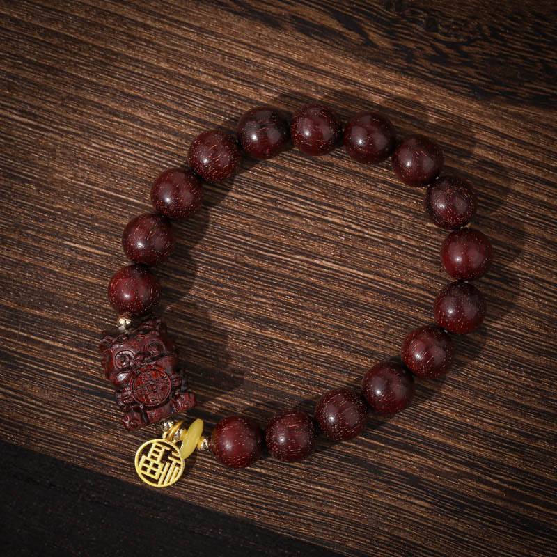 10mm Small Leaf Red Sandalwood Spiritual Bracelet with Gold Swallower Charm for Calm - Image 2