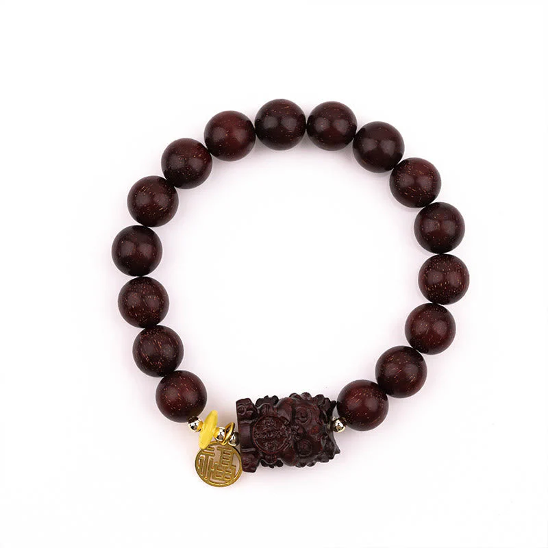 10mm Small Leaf Red Sandalwood Spiritual Bracelet with Gold Swallower Charm for Calm - Image 5