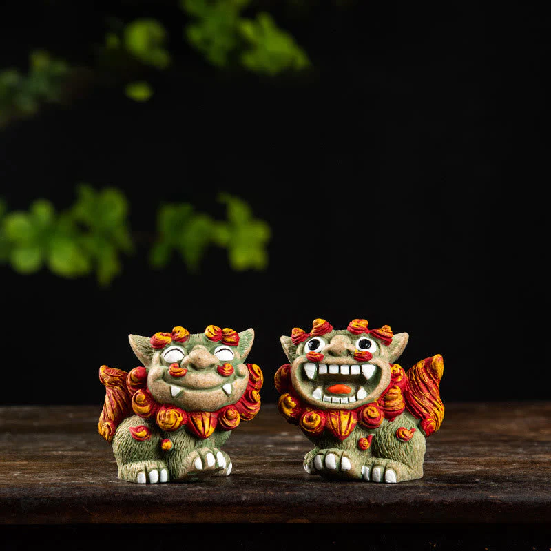 Small Pair of Resin Fu Foo Dogs | Protection Buddha Statue - Image 3