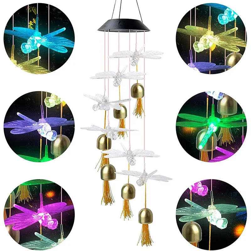 Solar Dragonfly Wind Chime LED Outdoor Decor - Image 2