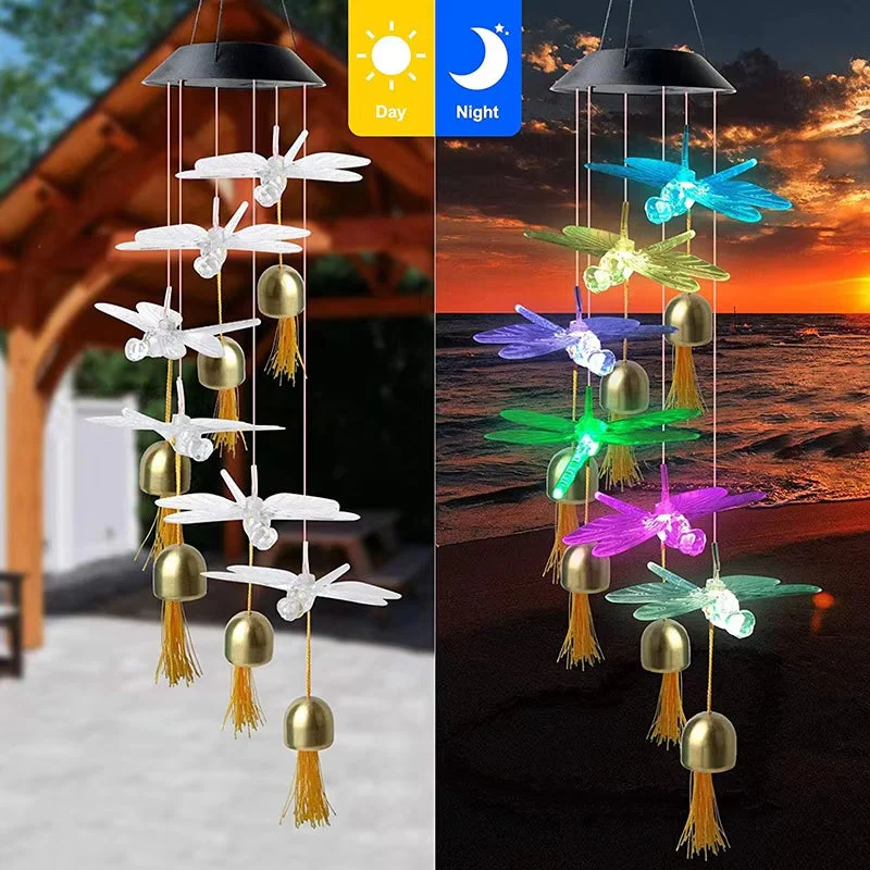Solar Dragonfly Wind Chime LED Outdoor Decor - Image 3