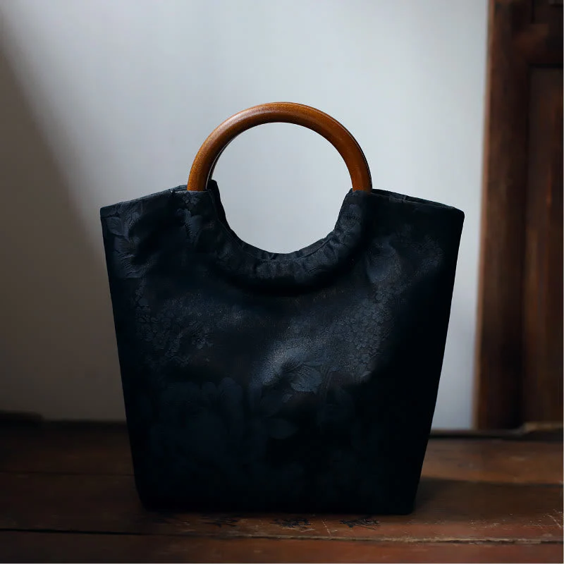 Solid Wood Handle Blue-Purple Peony Bag with Bamboo Bird Design - Image 15