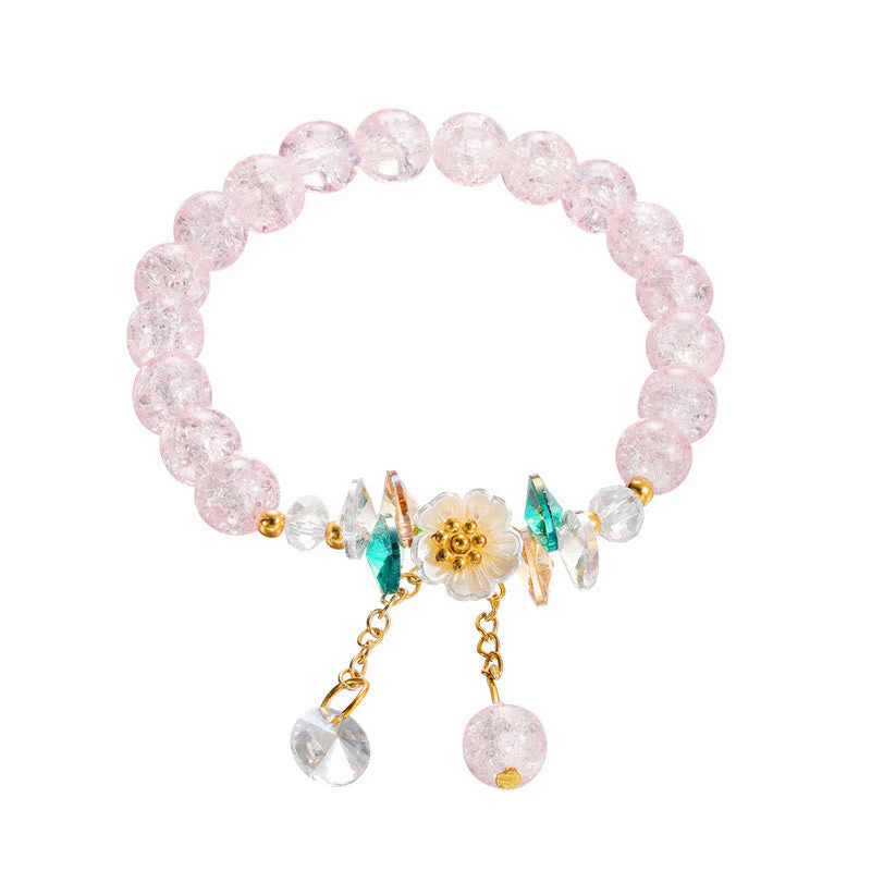 Spiritual Glass Bead Bracelet with Flower Charm for Protection - Image 11