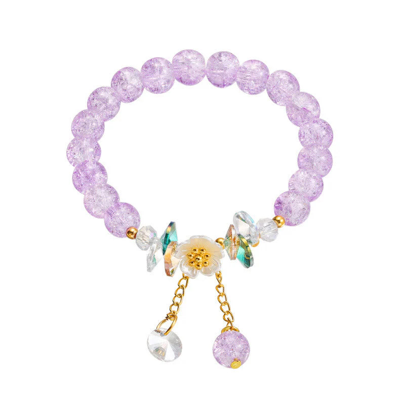 Spiritual Glass Bead Bracelet with Flower Charm for Protection - Image 12