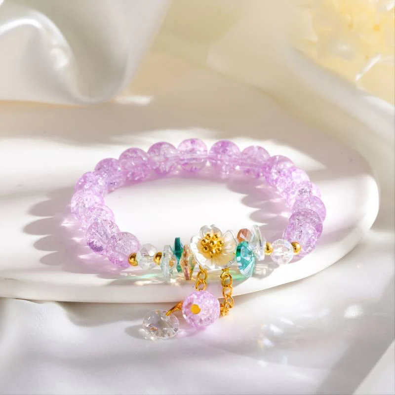 Spiritual Glass Bead Bracelet with Flower Charm for Protection - Image 13