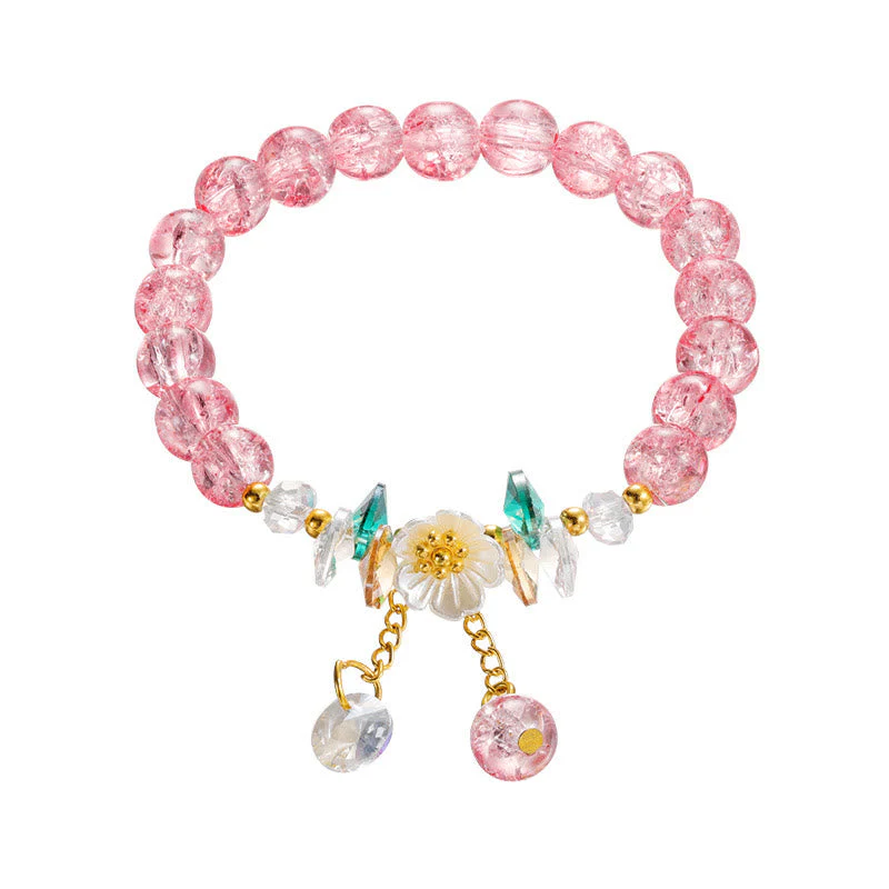 Spiritual Glass Bead Bracelet with Flower Charm for Protection - Image 14
