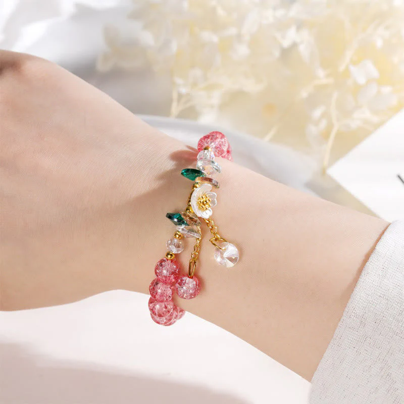 Spiritual Glass Bead Bracelet with Flower Charm for Protection - Image 15