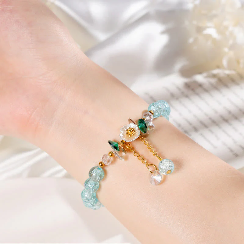 Spiritual Glass Bead Bracelet with Flower Charm for Protection - Image 17