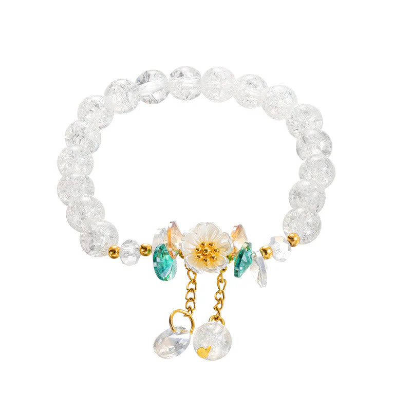 Spiritual Glass Bead Bracelet with Flower Charm for Protection - Image 18