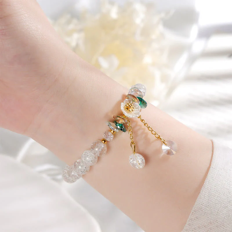 Spiritual Glass Bead Bracelet with Flower Charm for Protection - Image 19