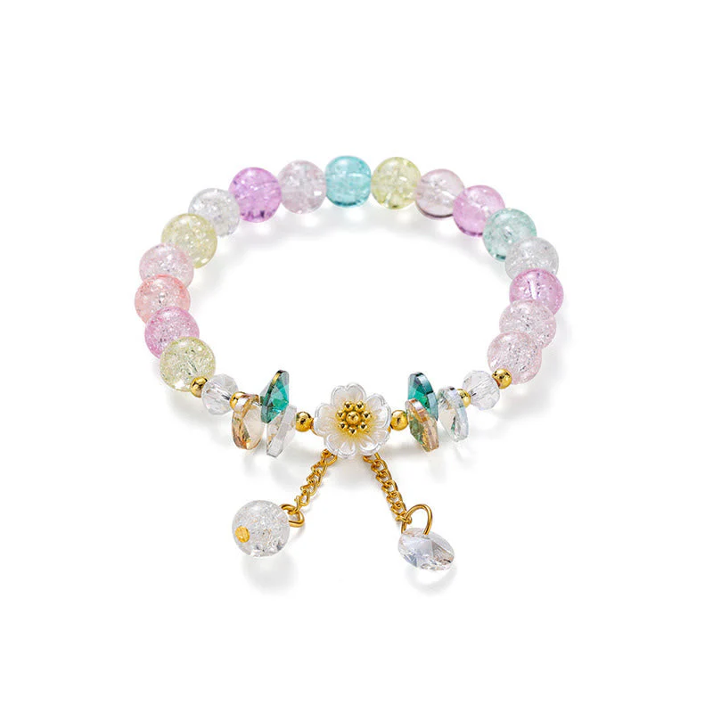 Spiritual Glass Bead Bracelet with Flower Charm for Protection - Image 22