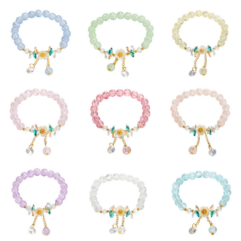 Spiritual Glass Bead Bracelet with Flower Charm for Protection - Image 23