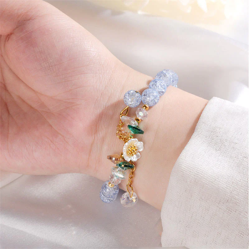 Spiritual Glass Bead Bracelet with Flower Charm for Protection - Image 8