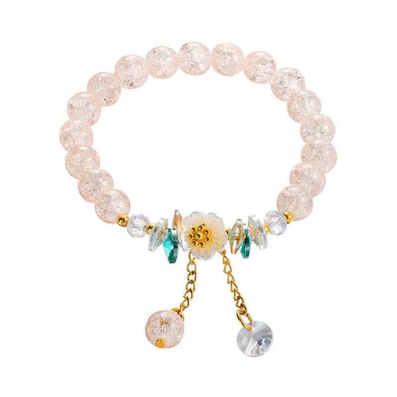 Spiritual Glass Bead Bracelet with Flower Charm for Protection - Image 9