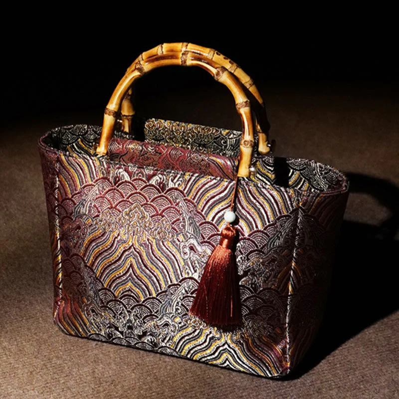 DarkMagenta Spiritual Jewelry Bamboo Handle Bead Tassel Bag - Image 5