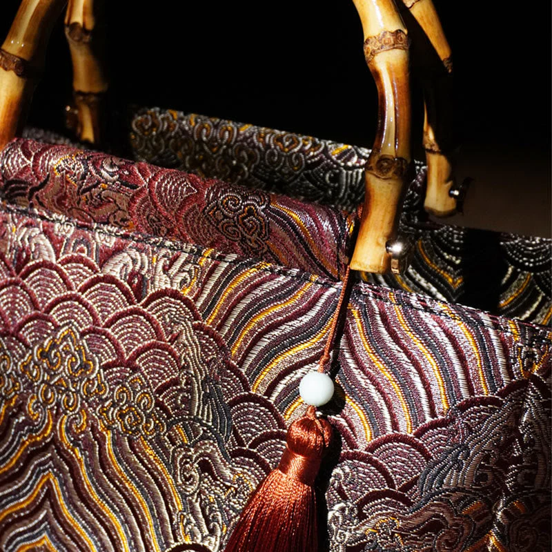 DarkMagenta Spiritual Jewelry Bamboo Handle Bead Tassel Bag - Image 8