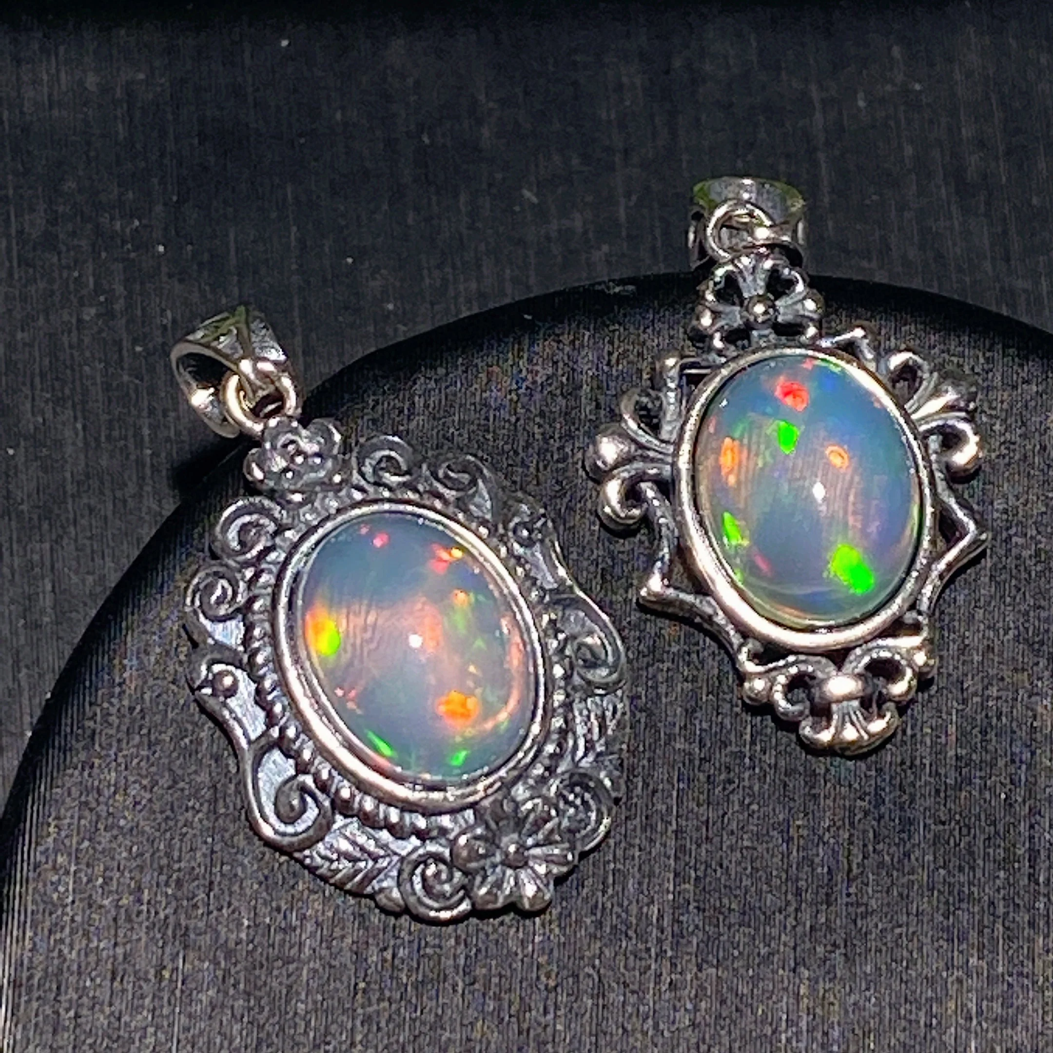 Sterling Silver Rainbow Opal Spiritual Pendant 20mm