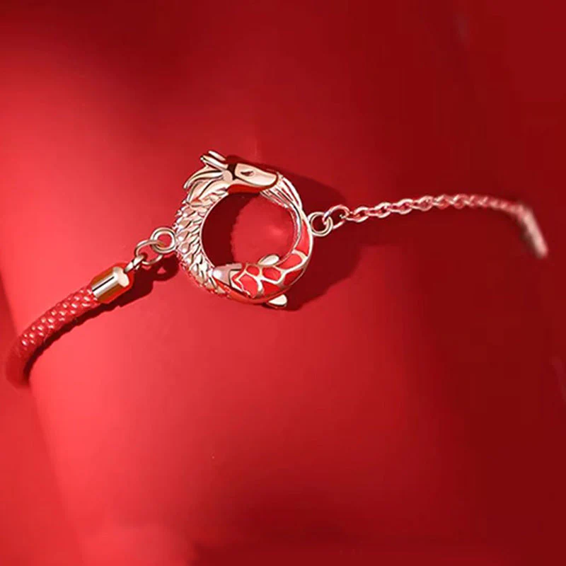 925 Sterling Silver Dragon Koi Fish Luck Protection Bracelet - Image 3