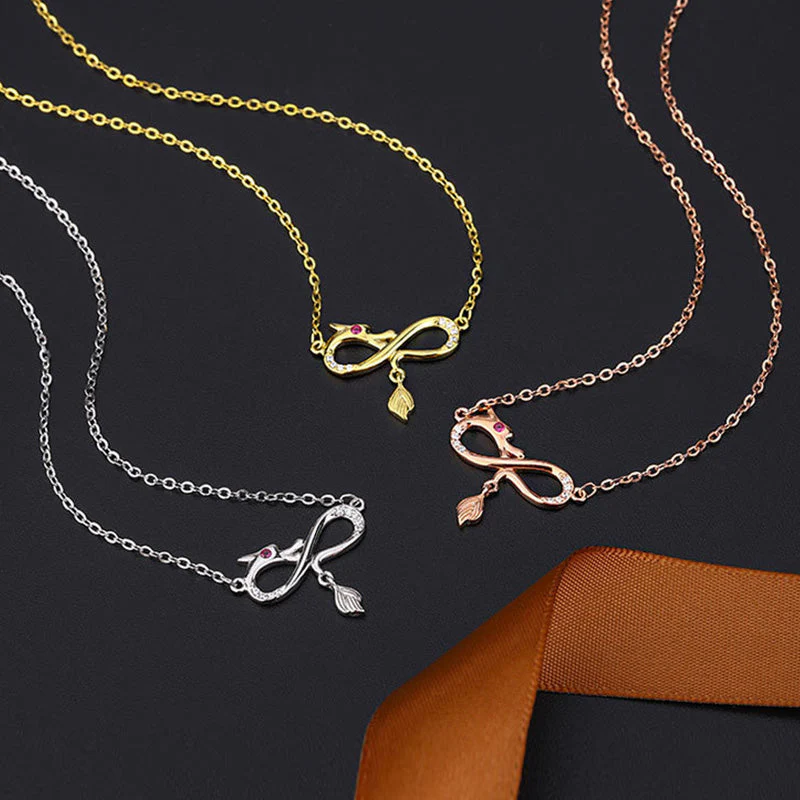 999 Sterling Silver Dragon Necklace with Endless Knot Charm - Image 11