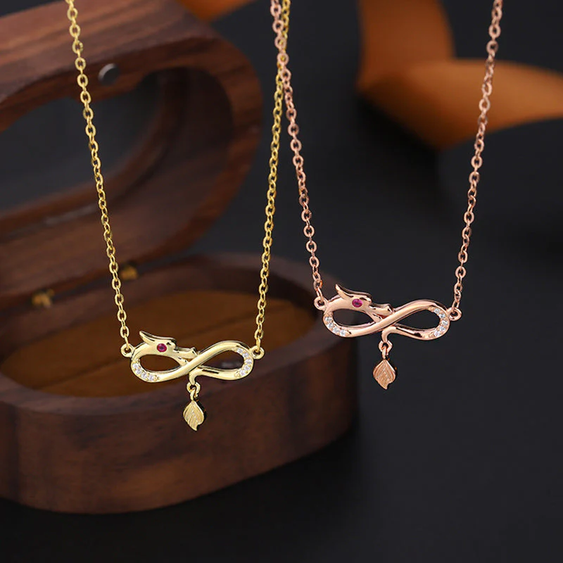 999 Sterling Silver Dragon Necklace with Endless Knot Charm - Image 2