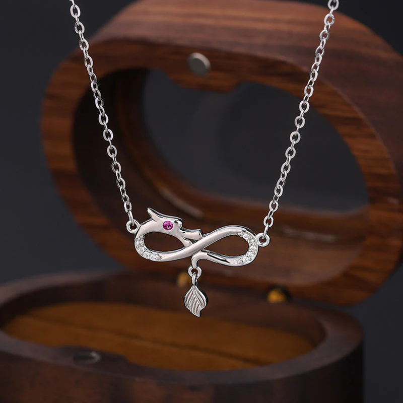 999 Sterling Silver Dragon Necklace with Endless Knot Charm - Image 3
