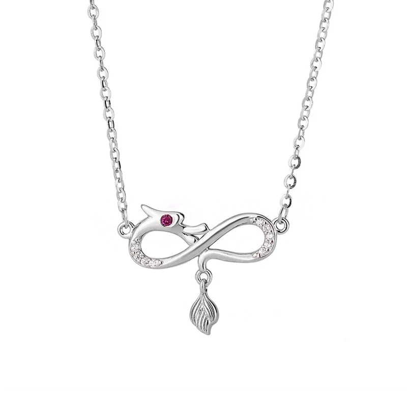 999 Sterling Silver Dragon Necklace with Endless Knot Charm - Image 5