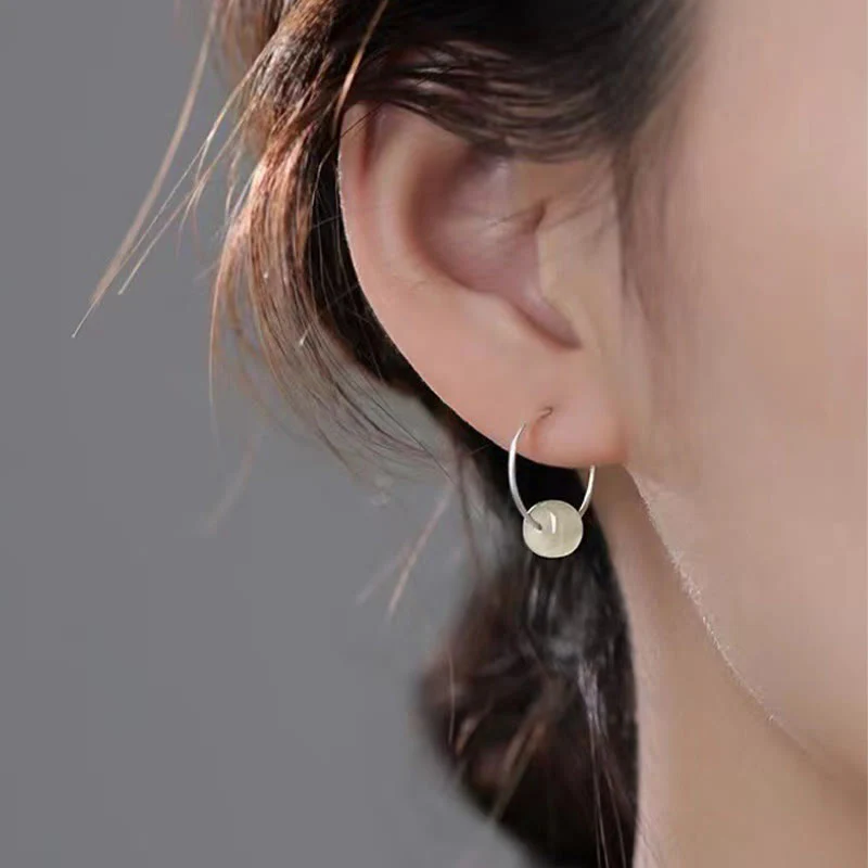 Sterling Silver Hetian Jade Earrings with Lucky Charm - Image 5