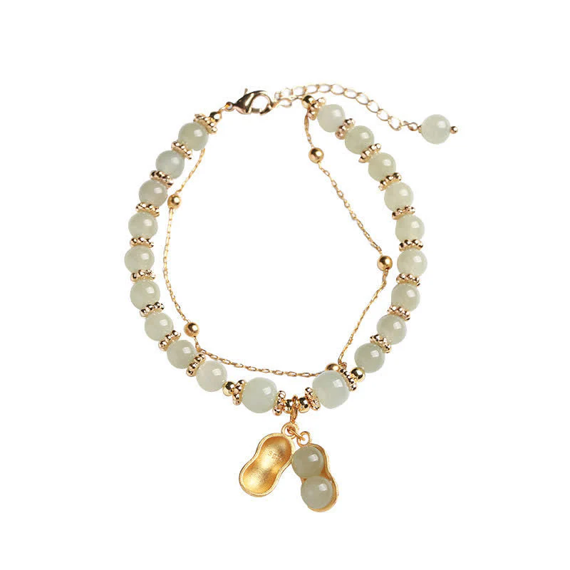 Sterling Silver Hetian Jade Peanut Charm Bracelet - Image 2
