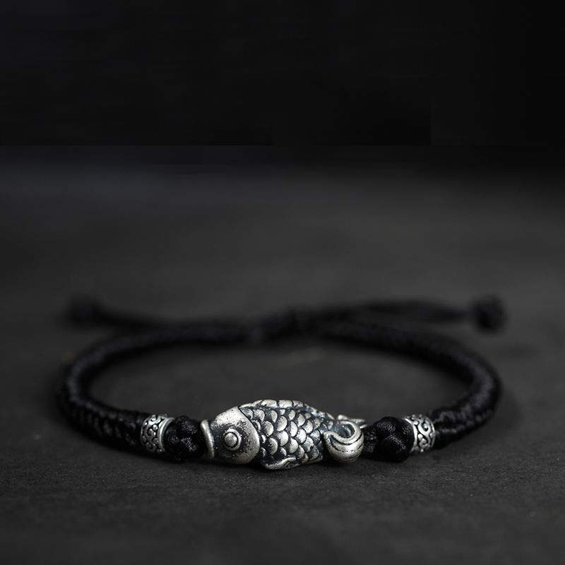 Sterling Silver Koi Fish Bracelet with Red Braided String - Image 2