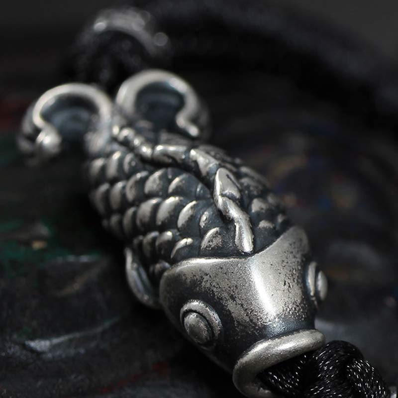 Sterling Silver Koi Fish Bracelet with Red Braided String - Image 4