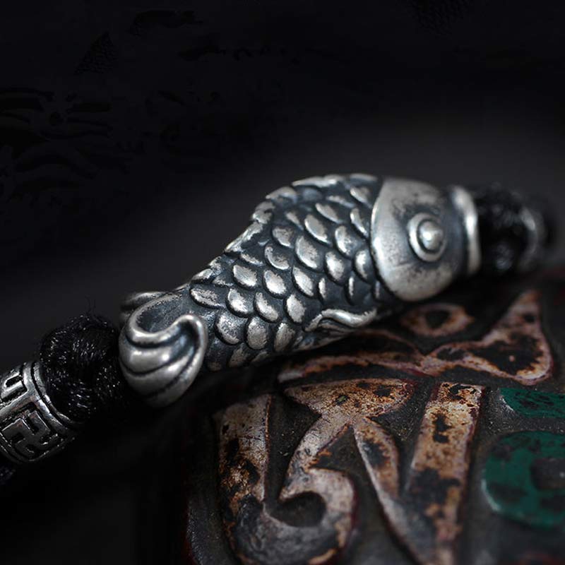 Sterling Silver Koi Fish Bracelet with Red Braided String - Image 5