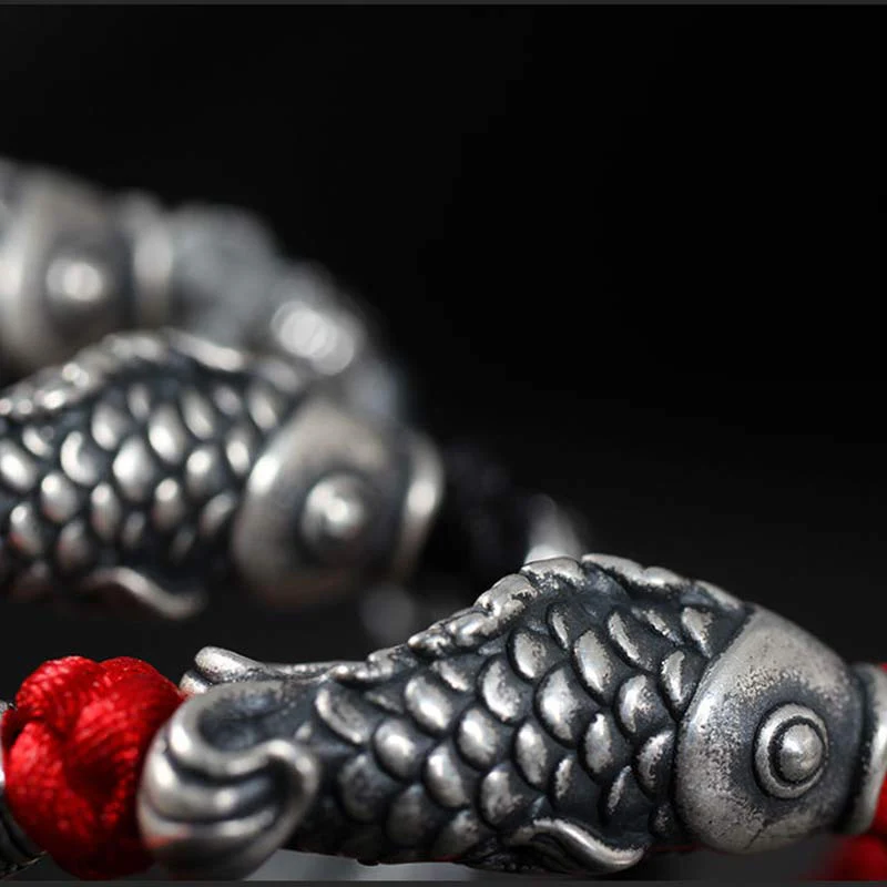 Sterling Silver Koi Fish Bracelet with Red Braided String - Image 7