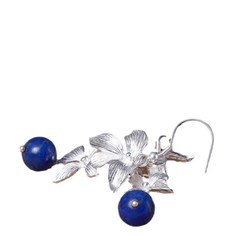 Sterling Silver Lazurite Flower Drop Earrings - Image 8